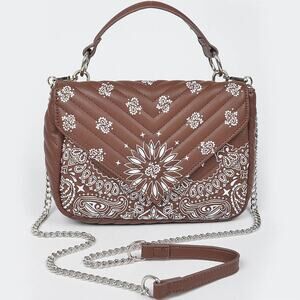 NWT 3AM BY H&D ACCESSORIES Quilted Brown Bandana Faux Leather Crossbody Bag
